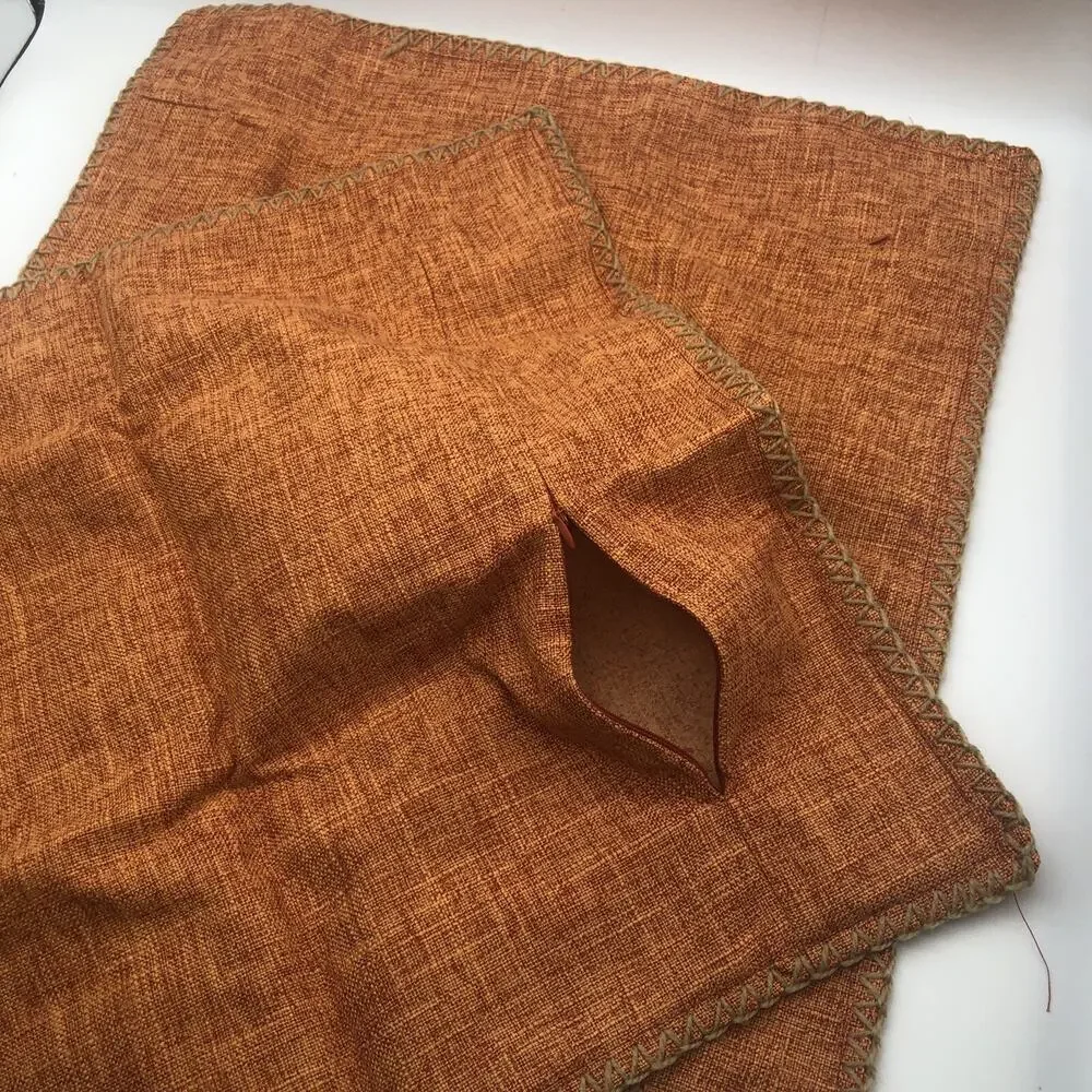 Decorative Throw Pillow COVERS Only Farmhouse Modern Trimmed Cord Orange 18”x18”
